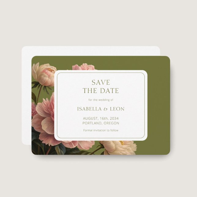 White | Olive Green Vintage Rose Wedding  Invitation (Creator Uploaded)