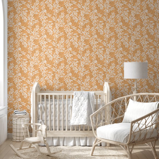 White Olive Tree Branch Mediterranean Pattern Wallpaper (Kids)