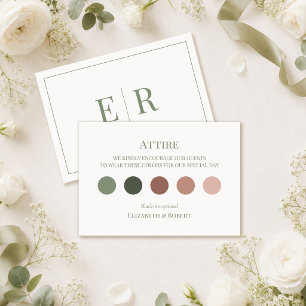 White & Olive Wedding Attire Dress Code Card