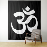White Om Symbol on Black