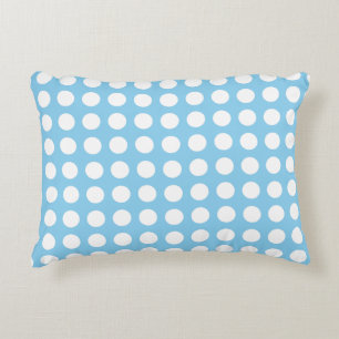 White on Baby Blue Large Horizontal Polka Dots Decorative Cushion