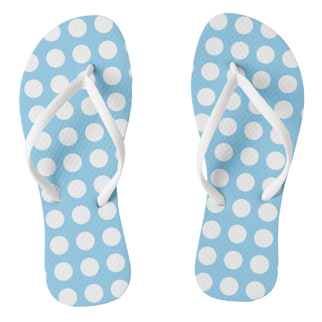 White on Baby Blue Large Horizontal Polka Dots Thongs (Footbed)