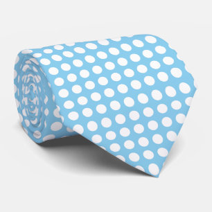 White on Baby Blue Large Horizontal Polka Dots Tie