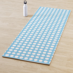 White on Baby Blue Large Horizontal Polka Dots Yoga Mat