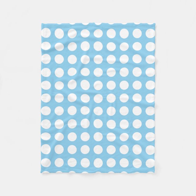 White on Baby Blue Large HorizontalPolka Dots Fleece Blanket (Front)