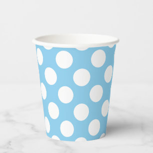 White on Baby Blue Large Size Polka Dots Paper Cups