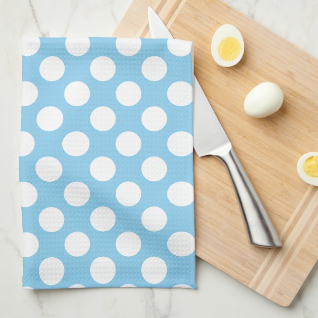 White on Baby Blue Large Size Polka Dots Tea Towel (Quarter Fold)