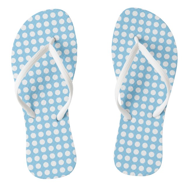 White on Baby Blue Medium Horizontal Polka Dots Thongs (Footbed)