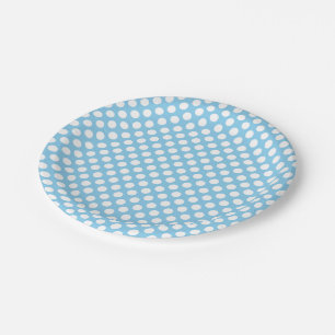White on Baby Blue Medium Size Polka Dots Paper Plate