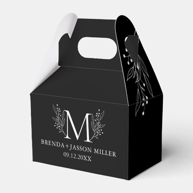 White on Bblack Elegant monogram newlywed  Favour Box (Front Side)
