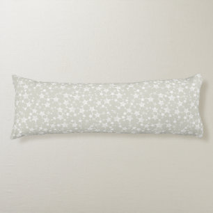 White on Beige   Lino Print Stars Pattern Body Cushion