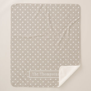 White On Beige Polka Dots Pattern With Custom Name Sherpa Blanket