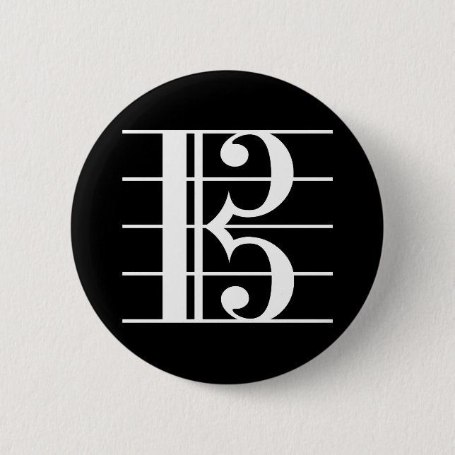 White-on-Black Alto Clef 6 Cm Round Badge (Front)