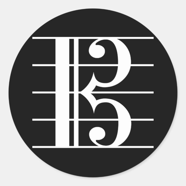 White-on-Black Alto Clef Classic Round Sticker (Front)