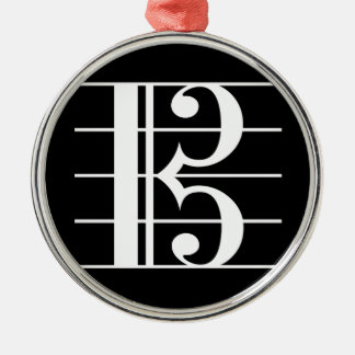 White-on-Black Alto Clef Metal Ornament