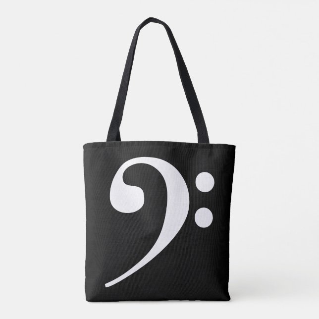 White-on-Black Bass Clef Tote Bag (Back)