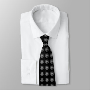 White On Black Circular Mandala Pulsar Symmetry Tie