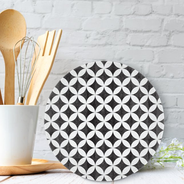 White on Black Diamond Geometric Pattern Cutting Board (Creator Uploaded)