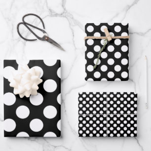 White on Black Different Sizes Polka Dots Wrapping Paper Sheet