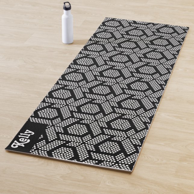 White on black dots geometric pattern yoga mat (In Situ)