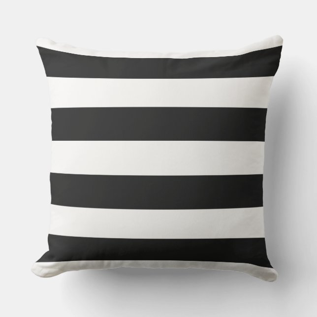 WHITE on BLACK Elegant Stylish Modern Stripes Outd Cushion (Front)