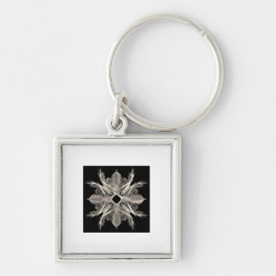 White on Black Fractal Art Design Key Ring