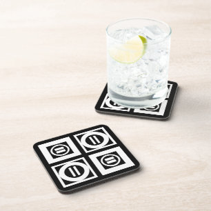 White on Black Geometric Equal Sign Pattern Coaster