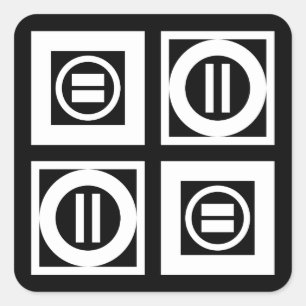 White on Black Geometric Equal Sign Pattern Square Sticker