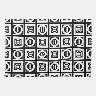 White on Black Geometric Equal Sign Pattern Tea Towel