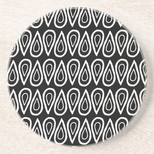 White on Black Hand-Drawn Droplet Pattern Coaster (Front)