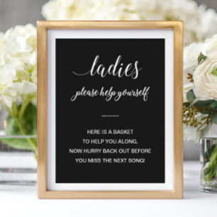White On Black Ladies Bathroom Basket Wedding Poster