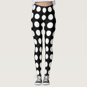 White on Black Large Size Horizontal Polka Dots Leggings