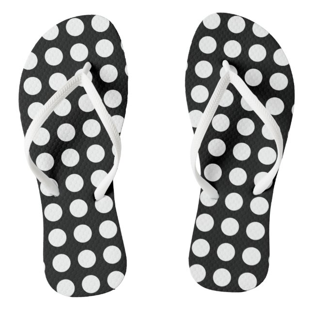 White on Black Large Size Horizontal Polka Dots Thongs (Footbed)