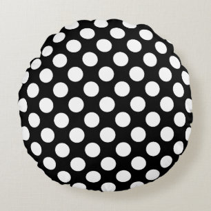White on Black Large Size Polka Dots Round Cushion
