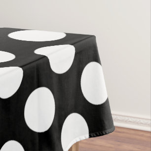 White on Black Large Size Polka Dots Tablecloth