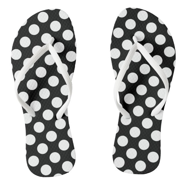 White on Black Large Size Polka Dots Thongs (Footbed)