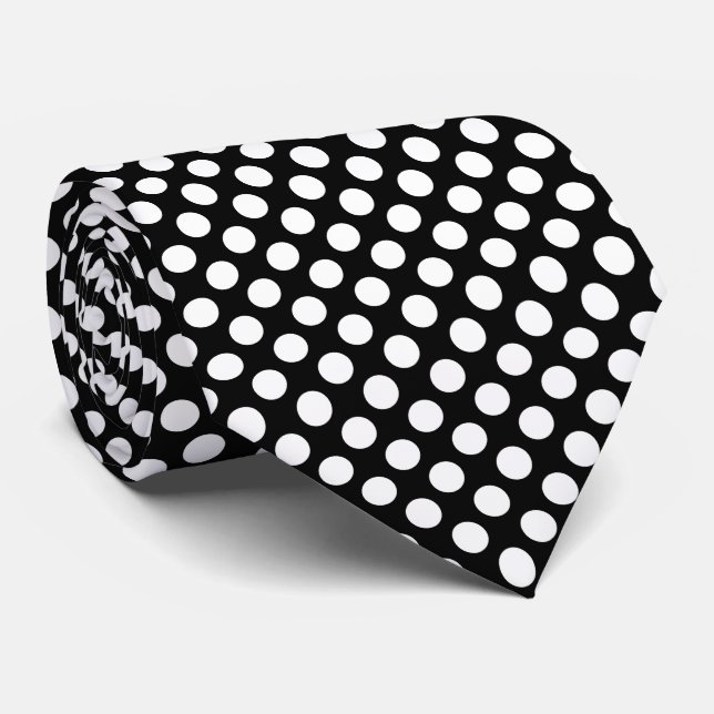 White on Black Large Size Polka Dots Tie (Rolled)