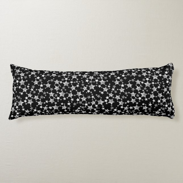 White on Black | Lino Print Stars Pattern Body Cushion (Front)