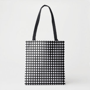 White on Black Medium Horiz. Polka Dots Pattern Tote Bag