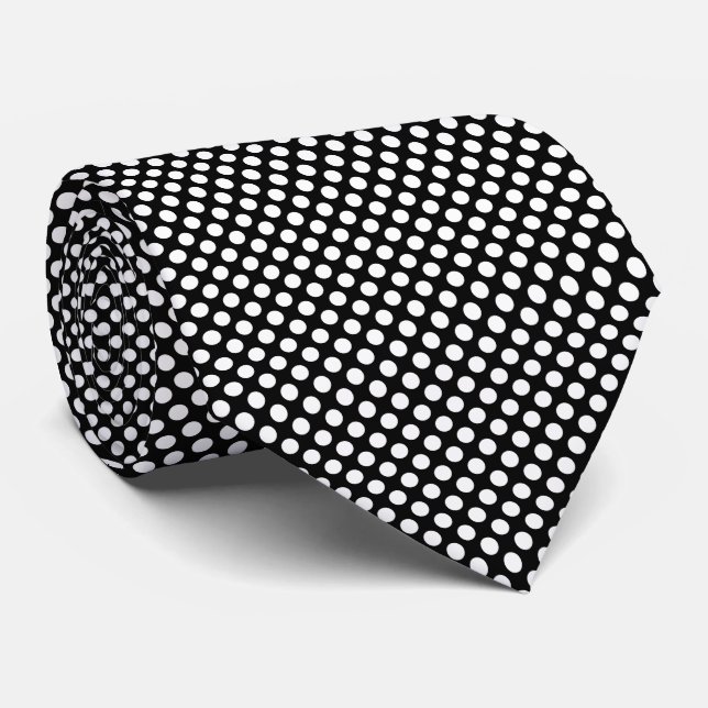 White on Black Medium Size Polka Dots Tie (Rolled)