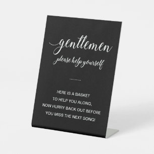 White On Black Men's Bathroom Basket Wedding Pedestal Sign