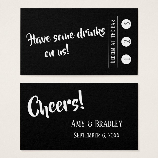 White on Black, Modern 3-Punch Drink Ticket Cards (Front & Back)