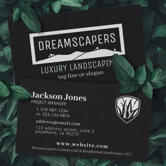 White on Black Modern Landscaping Business Cards (Creator Uploaded)