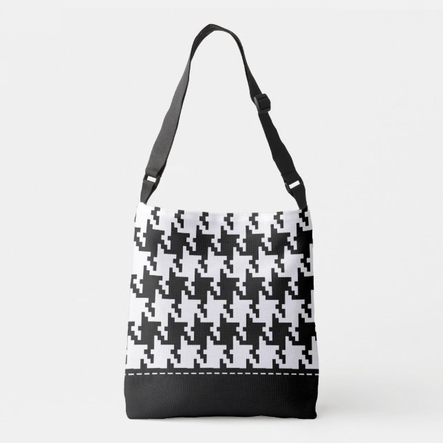 White On Black Pied De Poule Seamless Pattern Crossbody Bag (Back)