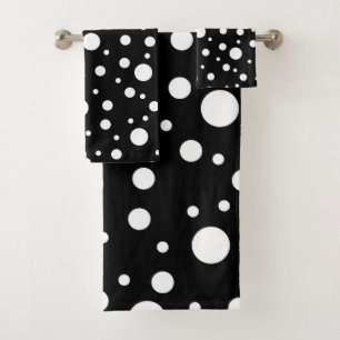 White on Black Polka Dot Pattern Bath Towel Set