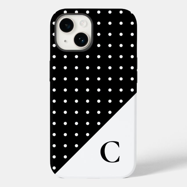 White on Black Polka Dot Pattern Monogram Case-Mate iPhone Case (Back)