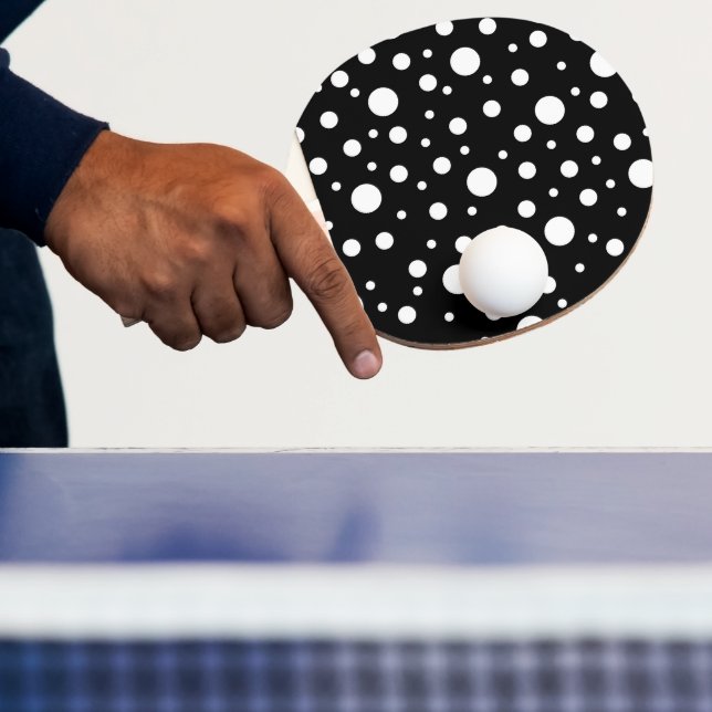 White on Black Polka Dot Pattern Ping Pong Paddle (Insitu)