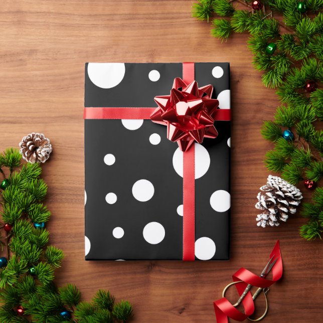 White on Black Polka Dot Pattern Wrapping Paper (Holiday Gift)