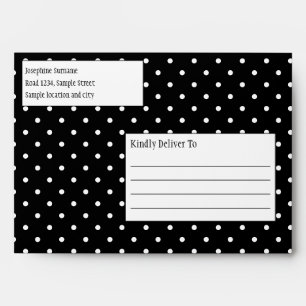 White On Black Polka Dots Pattern Custom Text Envelope