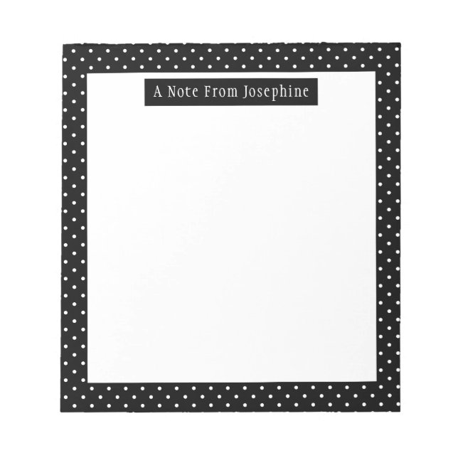 White On Black Polka Dots Pattern Custom Text Notepad (Front)